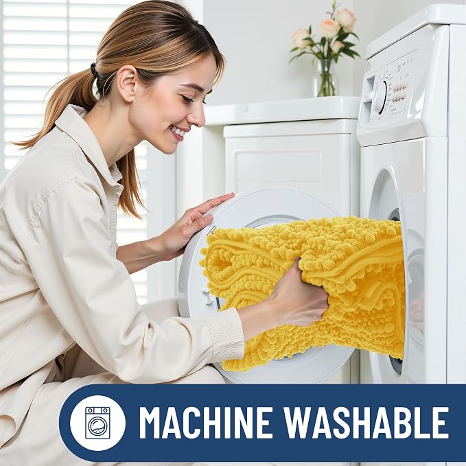 Smiry Bathroom Rugs 30X20, Extra Soft Rubber Backing Chenille Bath Mats | Yellow Machine Washable Non Slip Quick Dry Bath Mats for Bathroom Floor, Tub, Shower, Home Decor Accessories