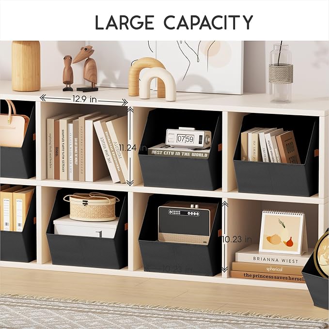 Large Closet Storage Cubes - Closet Storage Bins with Dual Handles for Clothes, Towels, Toys, Shelf Organizer Bins for Bedroom, Nursery, Shelves, Small Spaces, Black, 3 Pack