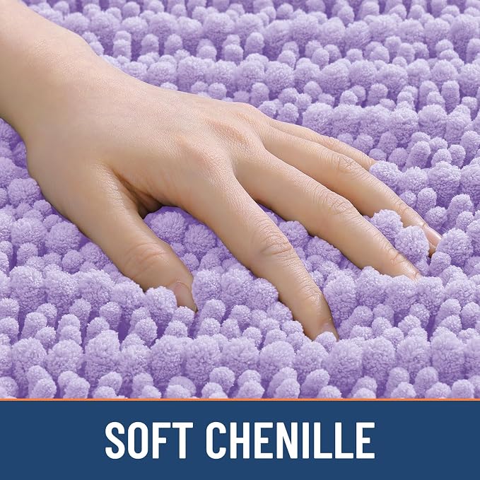 Smiry Bathroom Rugs 36X24, Extra Soft Rubber Backing Chenille Bath Mats | Purple Machine Washable Non Slip Quick Dry Bath Mats for Bathroom Floor, Tub, Shower, Home Decor Accessories