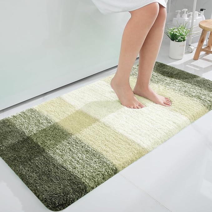 OLANLY Bathroom Runner Rug 45x27, Extra Soft Absorbent Microfiber Bath Rugs | Dark Green, Non-Slip Quick-Drying Rubber Backing, Washable Long Bath Mat for Floor, Tub and Shower, Home Decor
