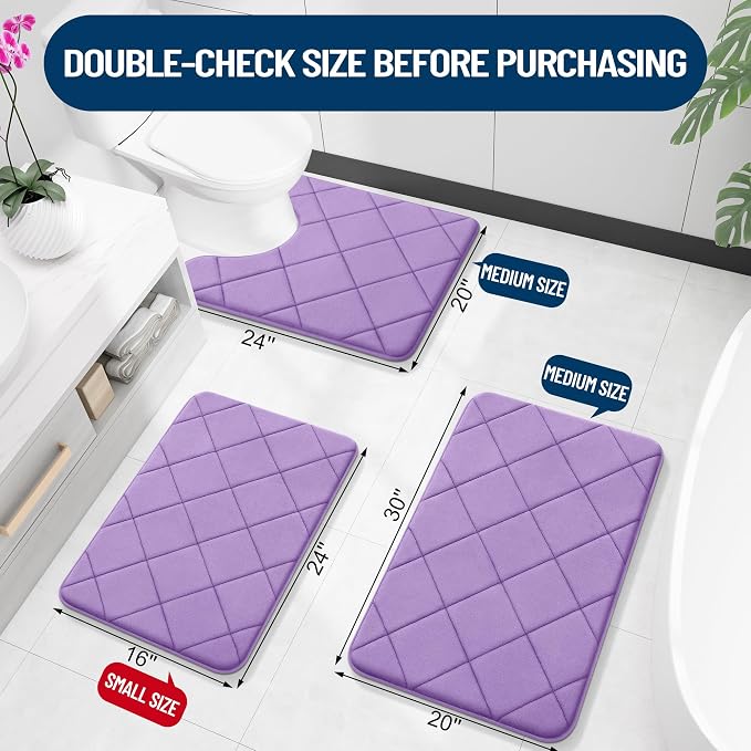 OLANLY Memory Foam Bath Mat 70x24, Ultra Soft and Absorbent Bathroom Rugs | Lavender, Quick Dry, Machine Washable Shower Bath Rugs, Comfortable Bath Carpet for Bathroom Floor, Tub and Shower