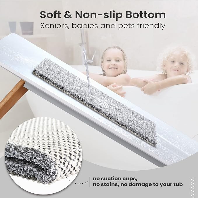 0.6" Extra Thick Non Slip Shower Mat, PVC Loofah Shower Mat with Drain, Quick Drying Bath Mat for Inside Shower, Bathtub Mats Foot Scrubber for Elderly, Bathroom, Kitchen, Wet Areas(Grey 16x27)