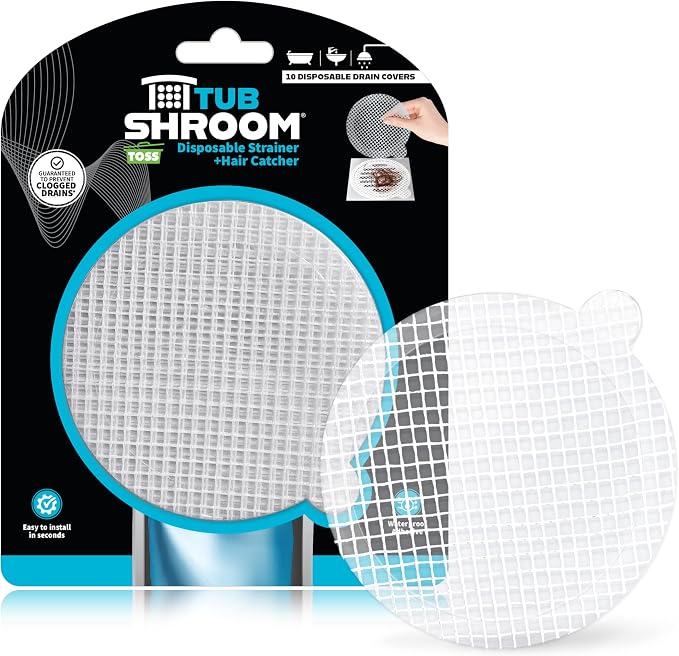 TubShroom 10 Pack Disposable Drain Cover - Hair Catcher Mesh Sticker Strainers for Shower Bathtub and Bathroom - Hair Catcher Sticker Drain Protector - 2 Month Supply