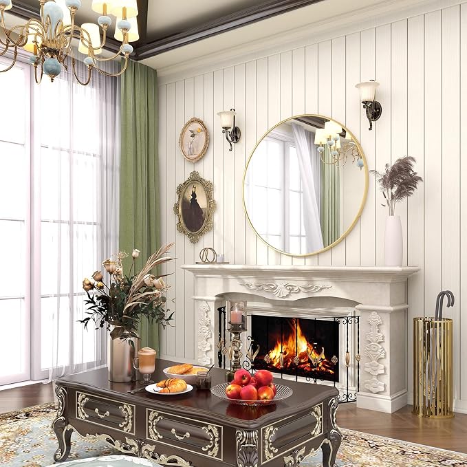 BEAUTYPEAK 24 Inch Round Mirror, Metal Frame Circle Mirror, Gold | Wall Mounted for Entryway, Bathroom, Vanity, Living Room