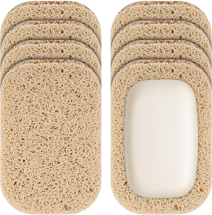 8 Pack Soap Holder, Beige Bar Soap Saver Dish for Shower, 4.5" x 3" | High-Efficiency Drainage & Non-Slip, Lift Pads Sponge Tray for Kitchen Sink, Bathroom, Travel, Hotel Cleaning Supplies