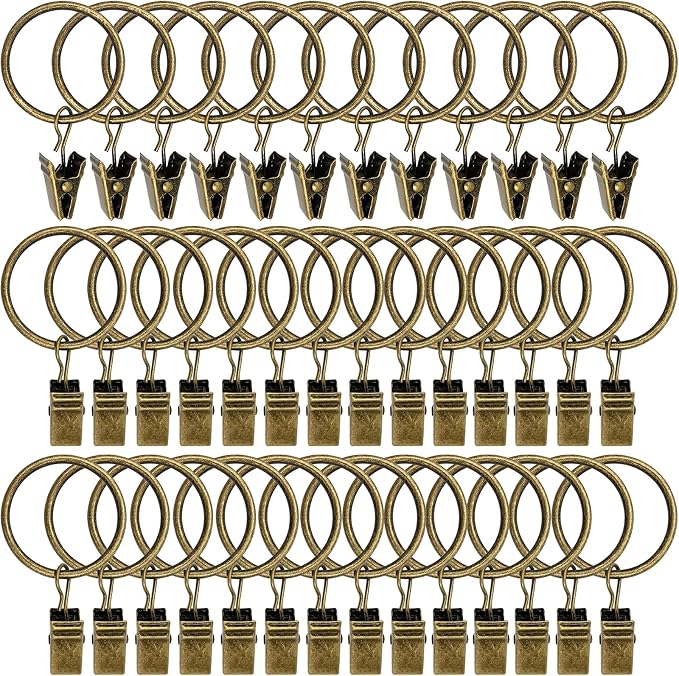 LLPJS 40 Pack Curtain Rings with Clips, Curtain Clip Rings Hooks, Bow Hanger Clips for Hanging Drapery Drapes Bows, Ring 1.26 inch Interior Diameter, Fits up to 1" Rod, Bronze