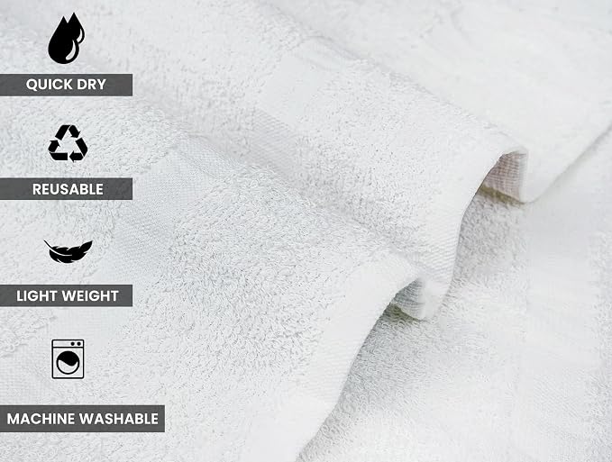 ZUPERIA White Bath Towels Bulk 60 Pack (22 x 44 Inches) - 100% Cotton Economy Light Weight Towels for Commercial Use - Quick Dry, Ultra-Soft, and Absorbent Bulk Towels