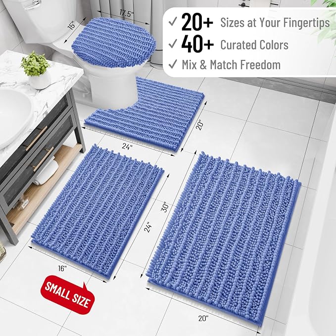 Arotive Bathroom Rugs Mat 24x16, Soft Absorbent Chenille Shaggy Bath Mat | Cornflower Blue, Machine Wash Dry, Bath Rugs for Bathroom Floor, Tub and Shower, Home Decor Accessories