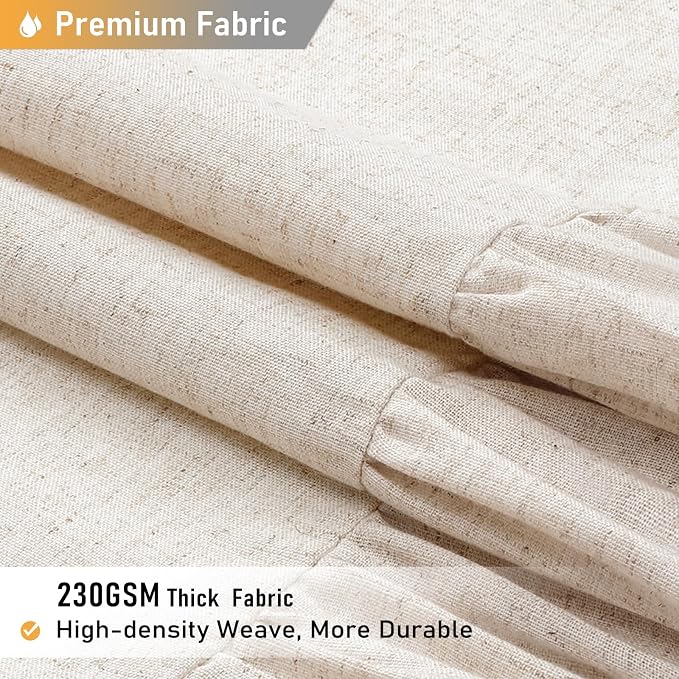 Extra Long Linen Ruffle Farmhouse Shower Curtain, 72x80, Beige/Cream | Ruffle Hem, Heavy Duty Fabric, 12 Hooks, Elegant Drape, Shabby Chic Style, Bathroom Decor, Machine Washable, Easy To Install