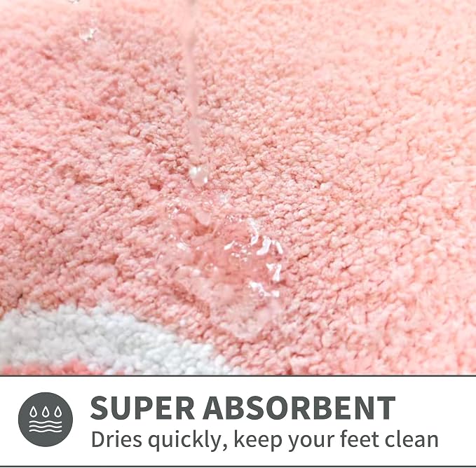 Scalloped Coral Pink Bathroom Rugs Mat,Non Slip Absorbent Quick Dry Bath Mats for Shower Room,Plush Microfiber Bath Rug for Bathroom Floor Washable Carpet for Shower Tub Sink Bedroom,17"x47"