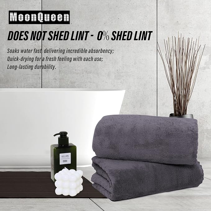MOONQUEEN 2 Pack Premium Bath Towel Set - Quick Drying - Microfiber Coral Velvet Highly Absorbent Towels - Multipurpose Use as Bath Fitness, Bathroom, Sports, Yoga Towel (Dark Grey, Bath Towel)