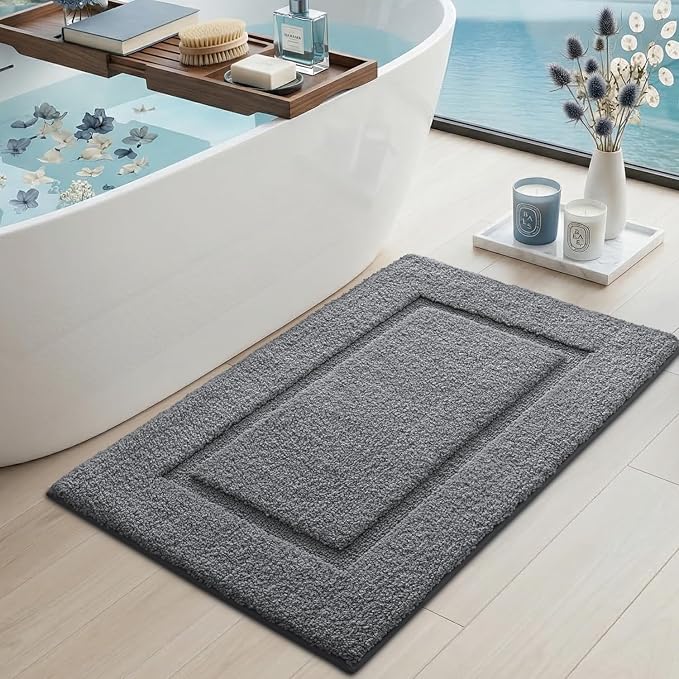 DEXI Bath Mat 36x24, Absorbent and Non Slip Bathroom Rugs, Grey | Soft Plush Microfiber Bathmat, Machine Washable & Quick Dry, Rubber Back Rug for Shower, Tub, Sink