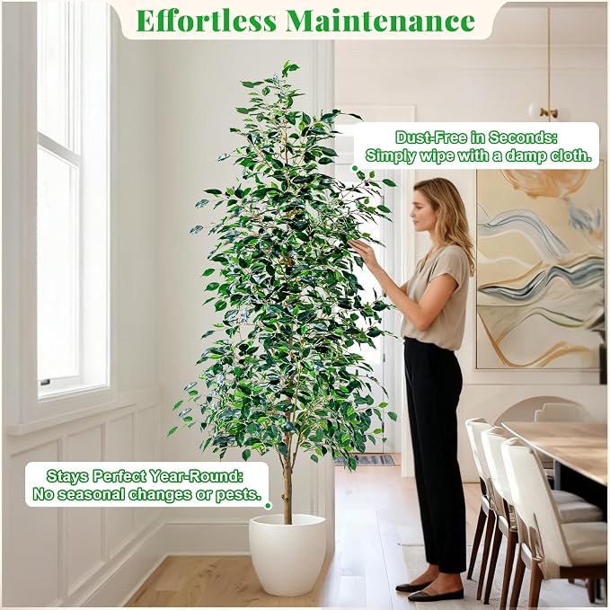 Bailikang 6FT Artificial Ficus Trees Indoor Faux Trees Indoor Fake Floor Plants Tall Artificial Tree with White Pot Faux Tree Fake Indoor Tree Silk Plants Artificial Trees for Home Decor Indoor