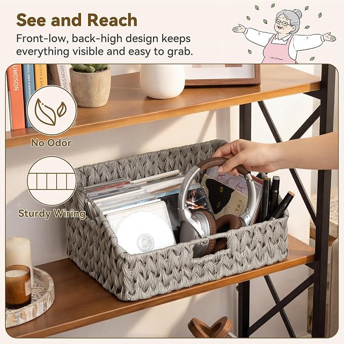 GRANNY SAYS Wicker Baskets for Organizing, Large Waterproof Wicker Basket | Wicker Storage Baskets for Pantry, Open Front Basket for Shelves, Kitchen Storage Baskets, Decorative Basket for Home Decor