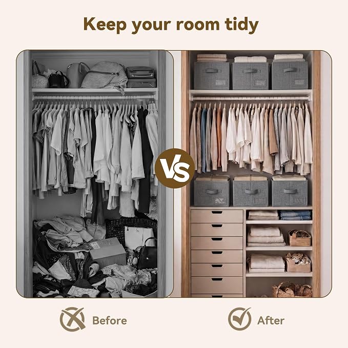 GRANNY SAYS Closet Storage Bins with Label, Dark Gray, Medium, 3-Pack | Storage Basket for Shelves, Closet Clothes Bins with Label Holders, Fabric Storage Bins, Clothes Storage and Organizers