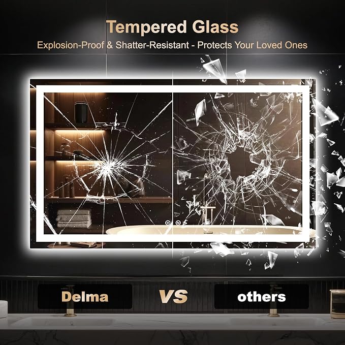 LED Mirror for Bathroom 30x50 Inch, Dimmable Front & Backlit Vanity Mirror with Anti-Fog, 3 Color Modes, Memory Function, Shatterproof Tempered Glass, Horizontal or Vertical Mount