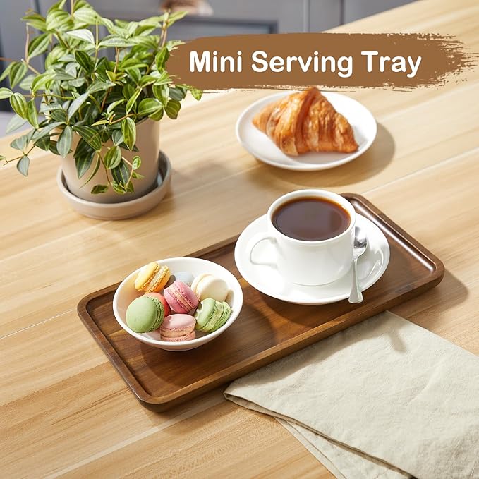 Acacia Wood Bathroom Vanity Tray, 12 Inch Wooden Decorative Tray for Toilet Tank, Coffee Table, Kitchen Counter, Makeup, Perfume, Coffee Bar, Snacks, Candles and Home Decor