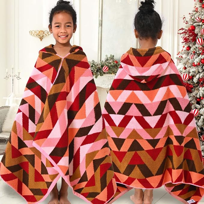 VOOVA & MOVAS Kid Hooded Towel,3-10 Years,100% Cotton, Red | Classic Solid Jacquard Weave, 500GSM Dense Fabric, Ultra Soft Texture, Fits Bath, Beach, Pool and Swim Scenes