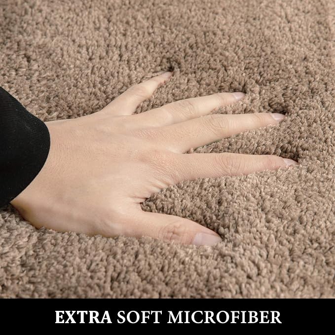 MIULEE Light Brown Microfiber Toilet Bath Rug U-Shaped Contour 20x20 Inch | Absorbent, Non Slip, Quick Dry, Fluffy Bath Rugs for Bathroom Floor Tub Showers, Machine Washable