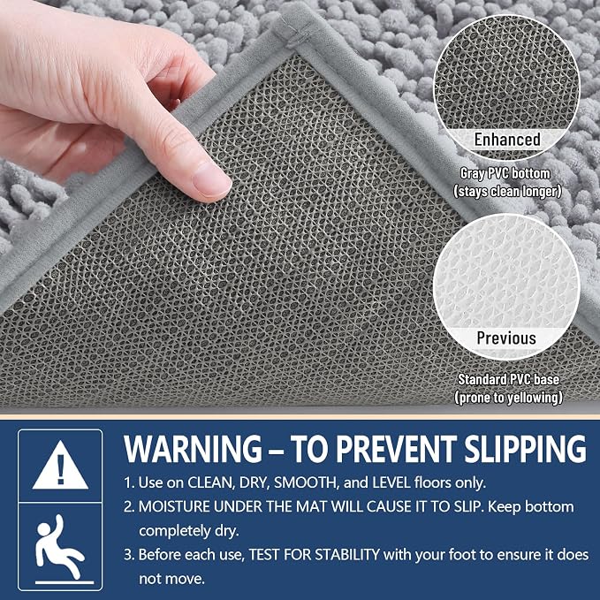 Arotive Bathroom Rugs Mat 34x21, Soft Absorbent Chenille Shaggy Bath Mat | Light Grey, Machine Wash Dry, Bath Rugs for Bathroom Floor, Tub and Shower, Home Decor Accessories