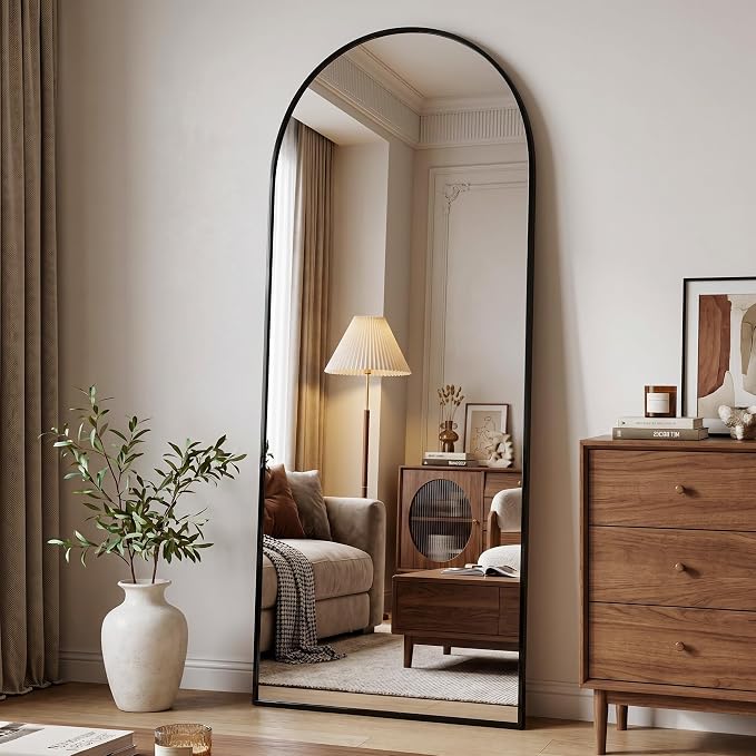 Full Length Mirror, 71" x 28" Arched Full Body Mirror Large Standing Floor Mirrors, Mirrors for Bedroom, Bathroom, Living Room Standing or Wall Leaning, Black