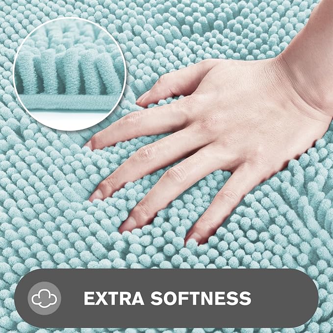 Small Bathroom Rug 12"x18" – Washable and Absorbent Bath Mat, Non Slip, Thick Soft Chenille Bath Rugs for Bathroom, Shower, Sink, Dog mat(Aqua)