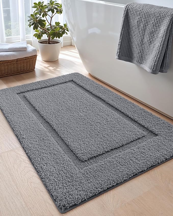 DEXI Bath Mat 36x24, Absorbent and Non Slip Bathroom Rugs, Grey | Soft Plush Microfiber Bathmat, Machine Washable & Quick Dry, Rubber Back Rug for Shower, Tub, Sink