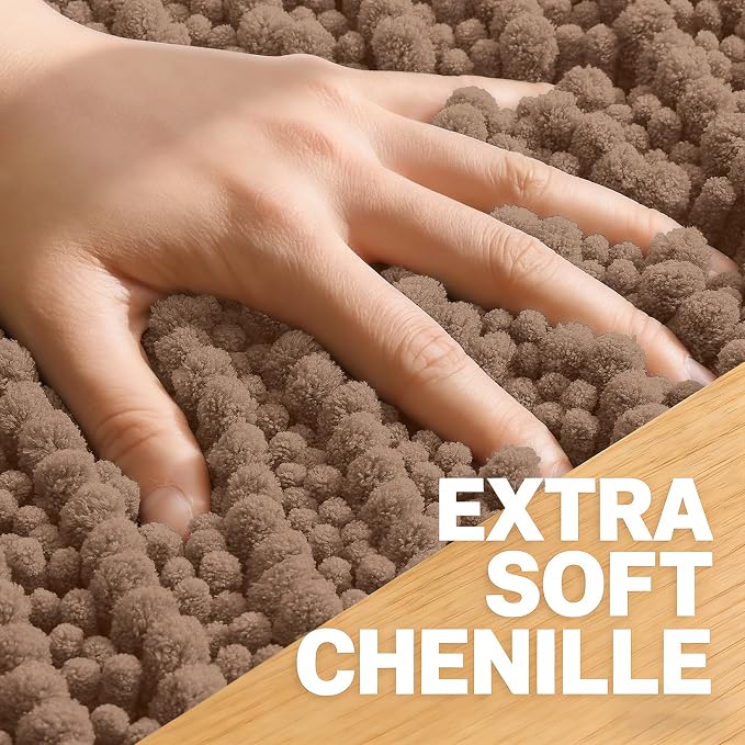 OLANLY Large Bathroom Rugs 40x32, Thick Soft Absorbent Chenille Bath Rugs | Mocha, Quick-Drying Rubber Backing, Shaggy Bath Mat, Machine Washable for Floor, Tub and Shower, Home Decor Accessories