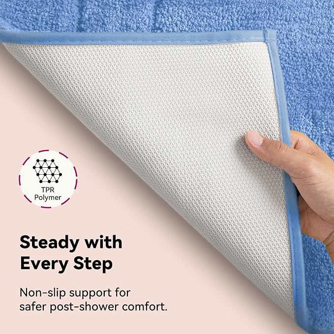 GRANNY SAYS Blue Bathroom Rug 24" x 36", Non-Slip Microfiber Bath Mat | Ultra-soft, durable TPR backing for reliable grip, fast water absorption, machine washable for Vanity, Shower, Tub