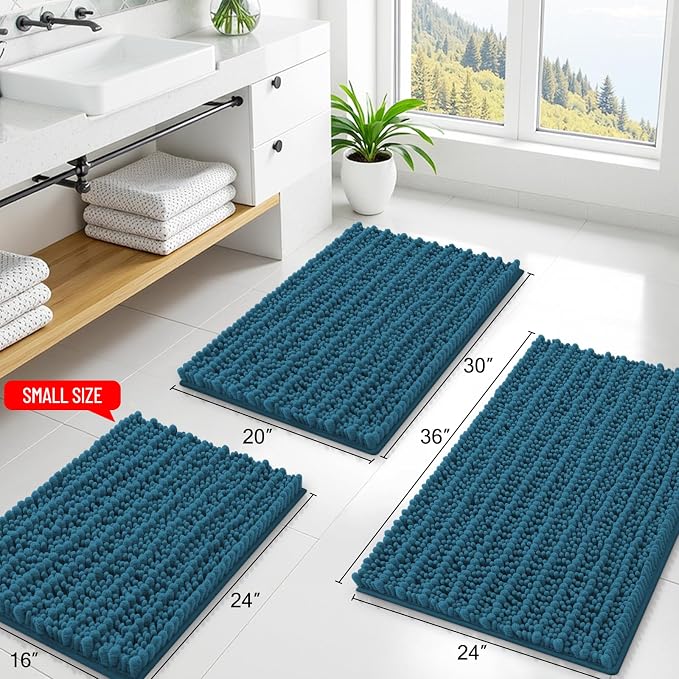 Smiry Bathroom Rugs 40X32, Extra Soft Rubber Backing Chenille Bath Mats | Peacock Blue Machine Washable Non Slip Quick Dry Bath Mats for Bathroom Floor, Tub, Shower, Home Decor Accessories