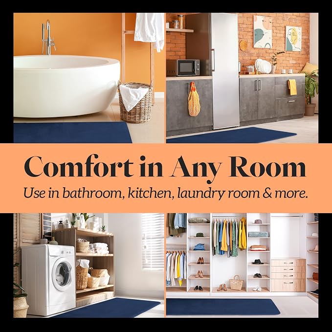 Memory Foam Bath Mat Non Slip Absorbent Super Cozy Velvet Bathroom Rug Carpet (22 inches X 42 inches, Navy)