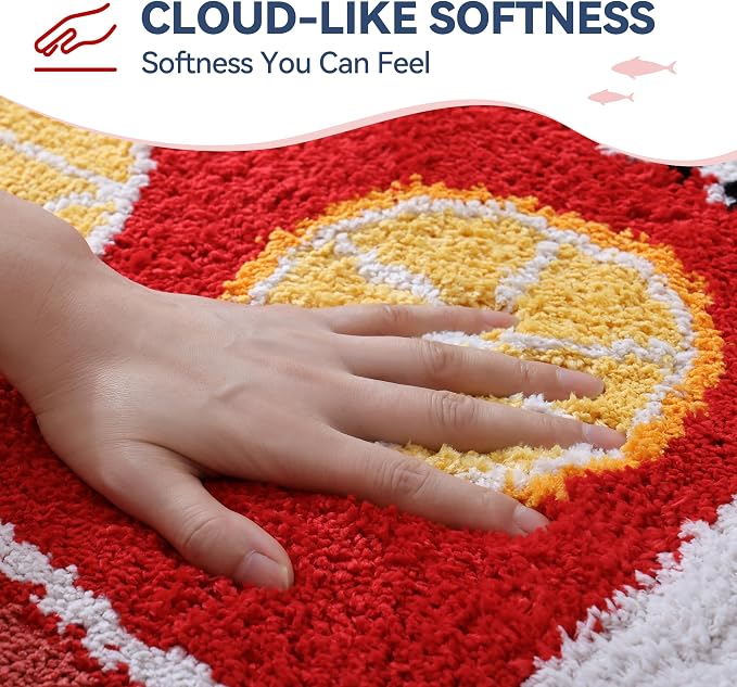 TRUEDAYS Sardine Bath Mat, Cute Bath Rugs for Bathroom 20x30 Inch, Red | Fun Bath Mat, Soft Absorbent, Quick Dry, Machine Washable, Non Slip Bath Rugs for Bathroom Decor Kitchen Bedroom