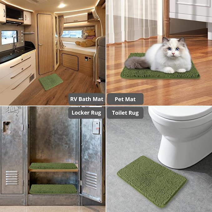 Small Bathroom Rug 12"x18" – Washable and Absorbent Bath Mat, Non Slip, Thick Soft Chenille Bath Rugs for Bathroom, Shower, Sink, Dog mat(Sage)