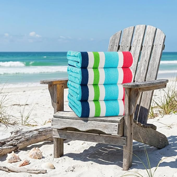 CASA COPENHAGEN Monaco Beach Towels Designed in Denmark Rough and Tough, Quick Dry, for Pool, Bath & Shower 30x60 inches 4 Pieces Cotton Beach Bath Towels Set - Rainbow Pink