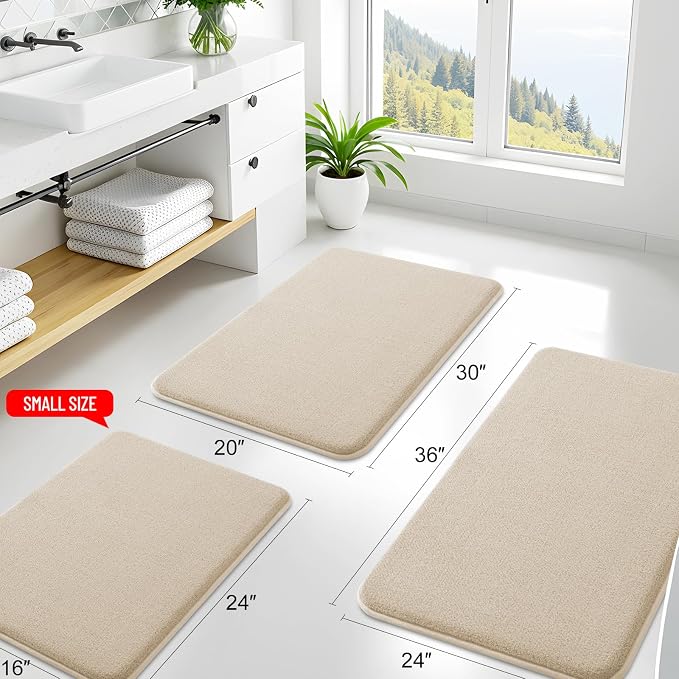 Smiry Memory Foam Bath Mat 44x24, Extra Soft Absorbent Bathroom Rugs | Beige Quick Dry, Machine Washable Bath Mats for Bathroom, Shower, Tub and Home Decor Accessories