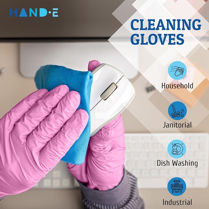 Hand-E Touch Pink Nitrile Disposable Gloves - Esthetician, Nail Tech, Hair Dye & Stylist, Cleaning Gloves