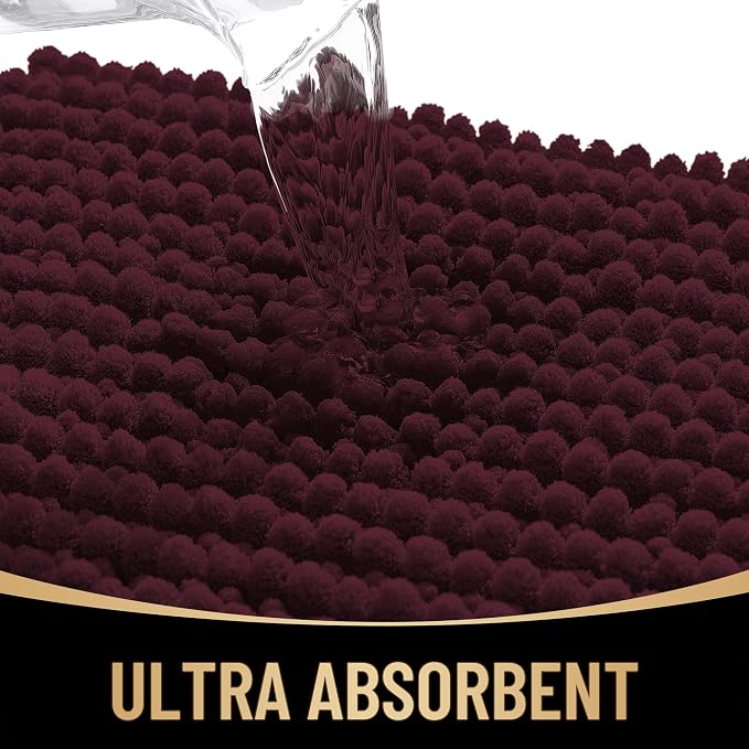 OLANLY Thick Chenille Absorbent Bathroom Rugs Mat 30x20, Black Cherry | Soft Bath Rugs, Rubber Backing, Machine Wash Dry, Bath Mats for Bathroom, Tub and Shower, Home Decor Accessories