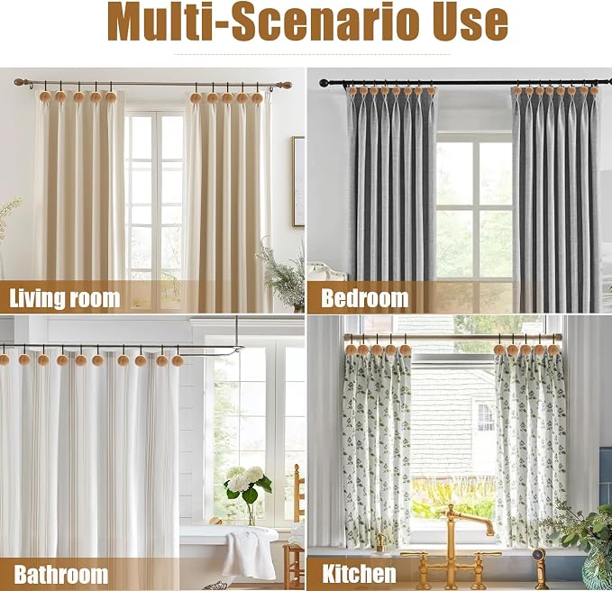 Shower Curtain Hooks, Wood Decorative Shower Curtain Rings, Modern Round Log Shower Curtain Hangers, 12PCS Shower Hooks for Shower Curtain Rod, Bedroom, Living Room (Black 1)