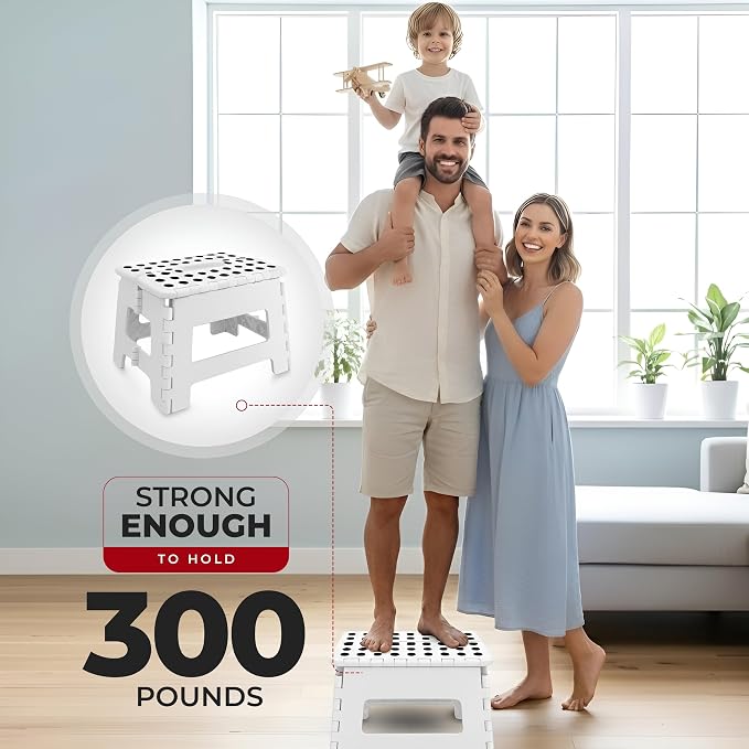 Utopia Home Folding Step Stool 9 Inch, Anti-Slip, White, 1-Pack | Foldable step stool with anti-slip surface, built-in handle, and 300 lbs support for safe home use.