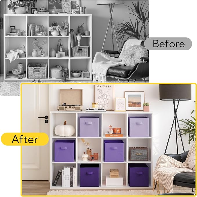 Cupic Cupid 6-Pack 11x11 Cube Storage Bins, Cube Bins, Purple Gradient | Foldable, Reinforced Front Handle, Holds Toys, Books, Accessories and More, Fits Closet, Shelves, Playroom, Cubby