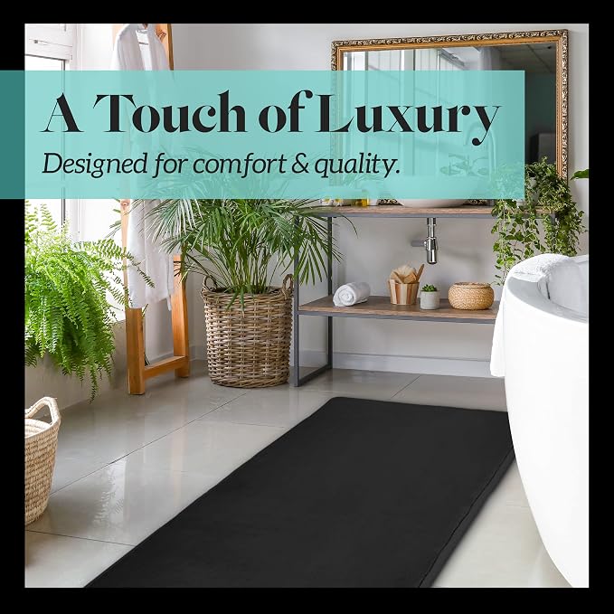 Memory Foam Bath Mat Non Slip Absorbent Super Cozy Velvet Bathroom Rug Carpet (22 inches X 42 inches, Black)