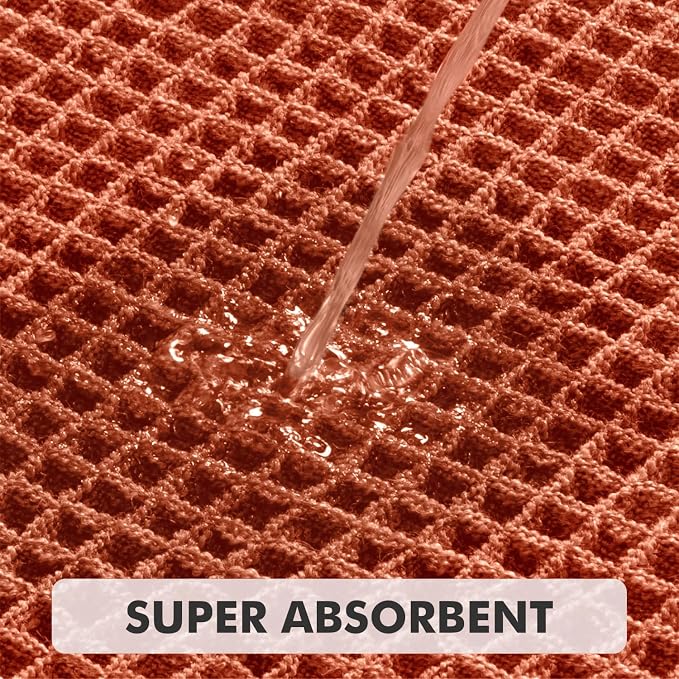 MIULEE Fall Orange Set of 2 Waffle Bathroom Rugs Boho Bath Mat 17x24+18x30 | Looped Design, Super Absorbent, Non Slip, Washable, Ultra Soft, Rubber Backed, Bathroom Mats for Floor Tub Shower, Fall decor