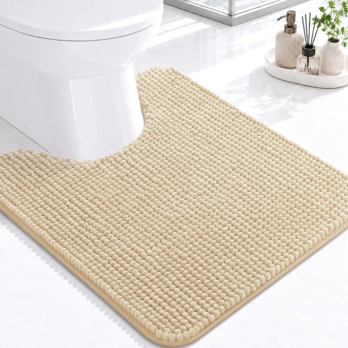 Arotive Chenille Toilet Rugs U-Shaped 24x20, Soft Absorbent Contoured Rugs | Beige, Rubber Backing, Coutoured Bath Rugs for Toilet, Machine Washable Bath Mats, Home Decor Accessories
