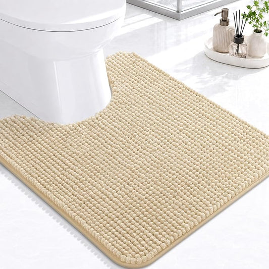 Arotive Chenille Toilet Rugs U-Shaped 24x20, Soft Absorbent Contoured Rugs | Beige, Rubber Backing, Coutoured Bath Rugs for Toilet, Machine Washable Bath Mats, Home Decor Accessories