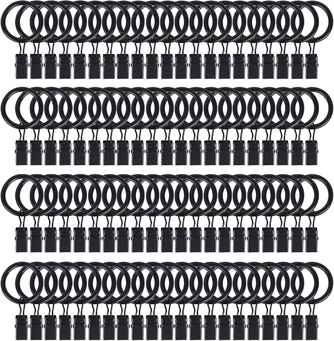 84 Pack Curtain Rod Clip Rings,1" Interior Diameter(Compatible with up to 5/8" Curtain Rod),Metal Drapery Ring with Clips,Strong Decorative Drapery Window Ring with Hooks,Rustproof Vintage(Black)