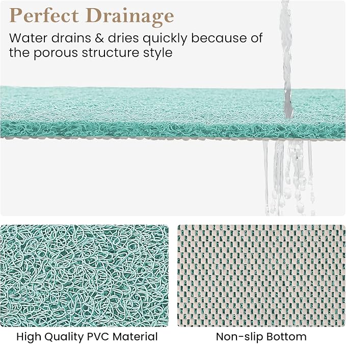 Shower Mat Bathtub Mat Non-Slip,24x24 inch, Soft Tub Mat with Drain,PVC Loofah Bath Mat (Phthalate Free) for Tub and Bathroom,Quick Drying,Green