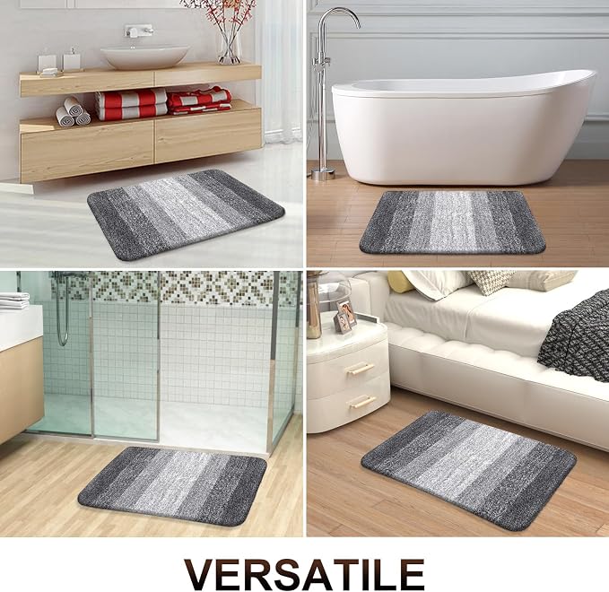 OLANLY Bathroom Runner Rug 45x27, Extra Soft Absorbent Microfiber Bath Rugs | Grey, Non-Slip Quick-Drying Rubber Backing, Machine Washable Long Bath Mat for Floor, Tub and Shower, Home Decor Accessories