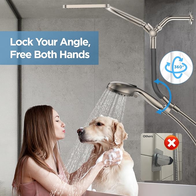 Dual Handheld Shower Head Combo, 2-in-1 Rain Shower Heads System Wide Rainfall Shower Head and 10 Modes High Pressure Hand Held Showerhead with Built-in Power Wash - Brushed Nickel