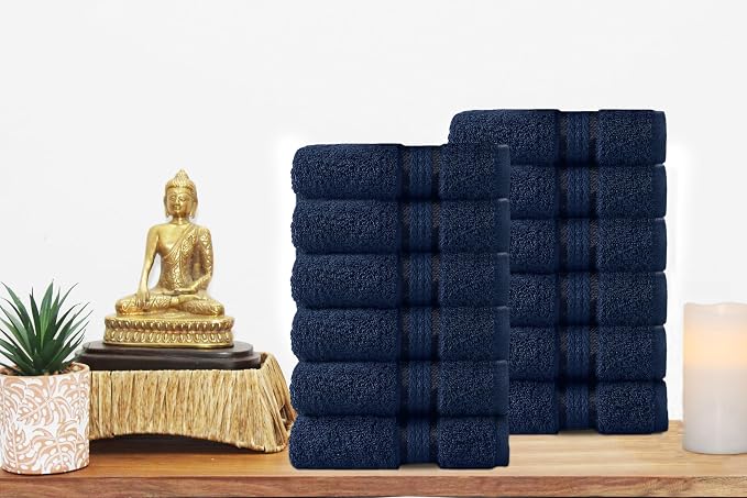 COTTON CRAFT Ultra Soft Washcloths - 12 Pack 100% Ringspun Cotton Facecloth | Large 12x12 inch Navy Wash Cloths - Plush 580 GSM Absorbent Quick Dry Everyday Luxurious Wash Towels for Baby Spa Gym Travel