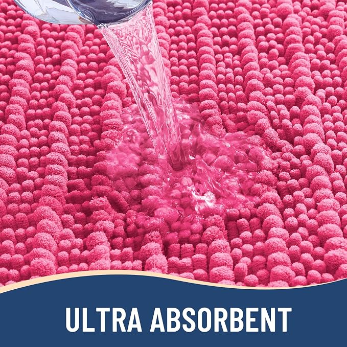 Arotive Bathroom Rugs Mat 47x24, Soft Absorbent Chenille Shaggy Bath Mat | Deep Pink, Machine Wash Dry, Bath Rugs for Bathroom Floor, Tub and Shower, Home Decor Accessories